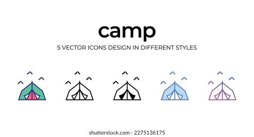 Diseño de iconos de campamento en estilo Cinco con Stroke editable. Línea, Sólido, Línea plana, Color de tono Duo y Línea de degradado de color. Adecuado para diseño de páginas Web, aplicaciones móviles, UI, UX y GUI.