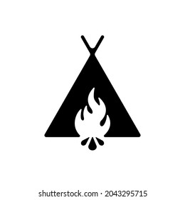 camp icon logo, tent and bonfire concept