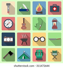 Camp icon set, long shadow