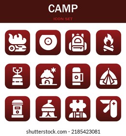camp icon set. Vector  illustrations related with Campfire, Breast and Backpack