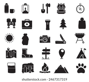 camp icon vector draw set