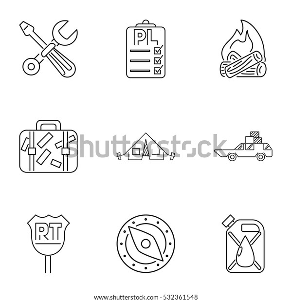Camp icons set. Outline illustration of 9 camp vector\
icons for web