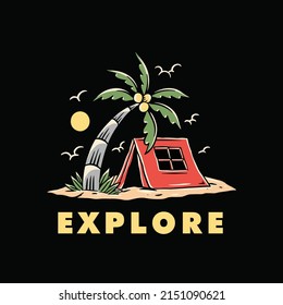 camp illustration design with palm tree