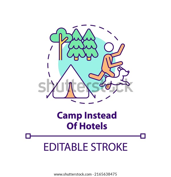 Camp instead of hotels concept icon. Campground.\
Road trip with pets advice abstract idea thin line illustration.\
Isolated outline drawing. Editable stroke. Arial, Myriad Pro-Bold\
fonts used