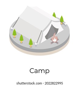 Icono isométrico del campamento con gráficos premium