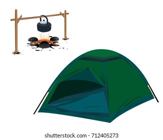 camp with kettle vector design