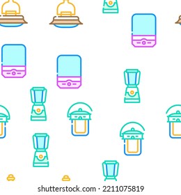 Camp Lamp Lighting Equipment vector seamless pattern thin line illustration