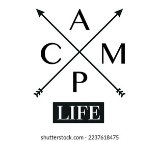 camp life with arrows camping vector isolated on white background
