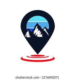 Camp location vector logo,  mountain location icon on the map. Mountain premium logo vector. design for badge, sticker, emblem, or tshirt