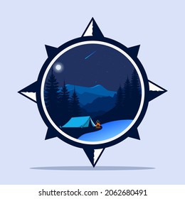 camp logo with beautiful sky view, summer camp