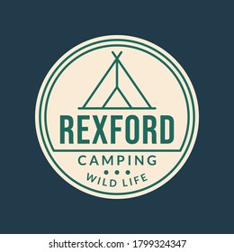 Camp logo. Camping badge with tourist tent or teepee. Outdoor emblems. Vector illustration.