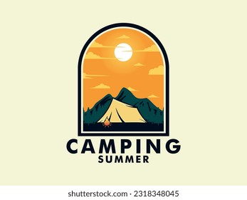 Camp Logo design, Tent Camping logo vector template