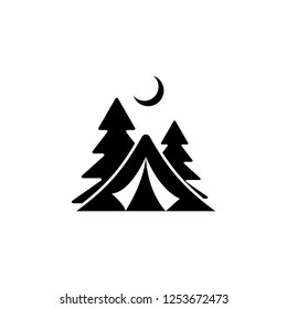 Camp logo. Forest camping emblem with tourist tent. Vector illustration. Vector icon