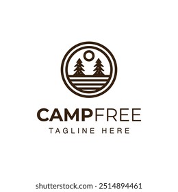 Camp logo with tree, moon, and river combination for business and branding
