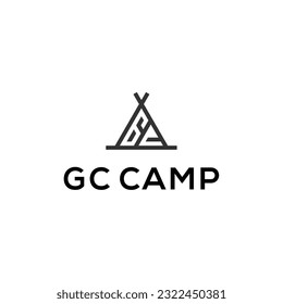 Camp logo vector. letter GC and Camping Tent logo design vector	