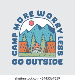 camp more worry les camping vector illustration for t shirt badge patch sticker design