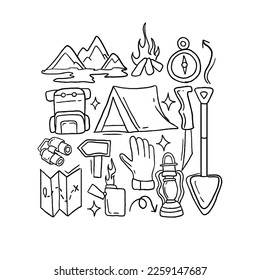 camp mount handrawn doodle illustrations vector