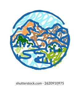camp mountain landscape doodle icon sketch vector. camp mountain landscape sign. isolated symbol illustration