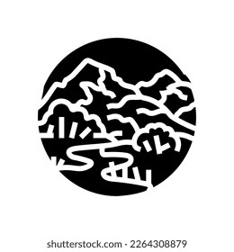 camp mountain landscape glyph icon vector. camp mountain landscape sign. isolated symbol illustration