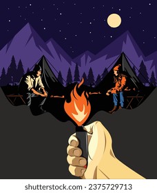 campamento en las montañas por la noche