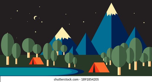 Camp Mountains Retro Colors Night Illustration Stock Vector (Royalty ...