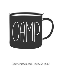 Camp Mug Icon Silhouette Illustration. Camping Vector Graphic Pictogram Symbol Clip Art. Doodle Sketch Black Sign.