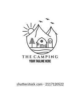 camp nature line art minimalist logo illustration design creative icon