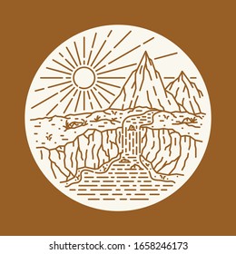 Camp nature mountain line badge patch pin graphic illustration vector art t-shirt design