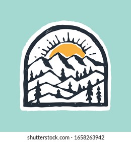 Camp nature mountain line badge patch pin graphic illustration vector art t-shirt design