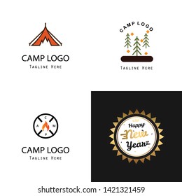 Camp and new year logo set bundle website graphic creative logotype