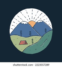 The camp on mountains nature wildlife design for badge, sticker, t shirt design