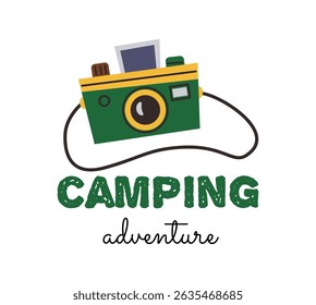 Camp outdoor. Camping sticker. Explore mountain adventure. Campfire doodle icon. Lettering quote calligraphic. Summer tent and hiking boot. Wild forest bear. Vector tidy vacation patches design set