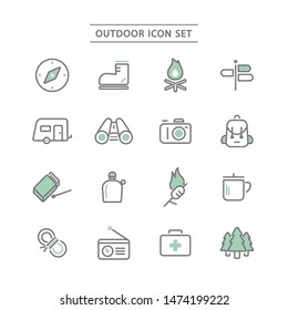 camp and outdoor icon set.