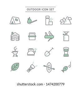 camp and outdoor icon set.