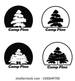Camp pine half rounded badge silhouette logo design. Eps 8 compatible. no gradient, no transparency - vector