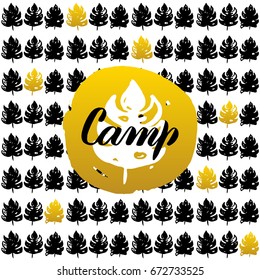 Camp Postcard Design. Vector Illustration of Summer Nature Trendy Poster with Calligraphy.