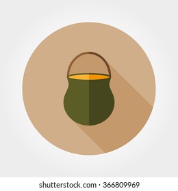 Camp pot. Icon for web and mobile application. Vector illustration of a button with a long shadow. Flat design style.