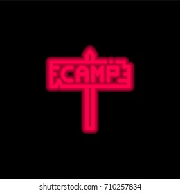Camp red glowing neon ui ux icon. Glowing sign logo vector
