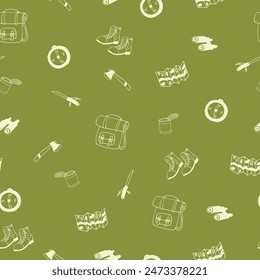 camp seamless pattern. hand drawn doodle. vector, scandinavian, minimalism, monochrome.