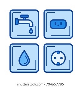 Camp services vector line icon isolated on white background. Camp services line icon for infographic, website or app. Blue icon designed on a grid system.