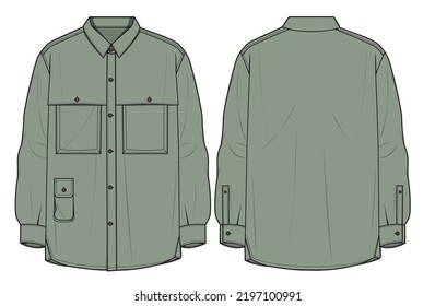 camisa del campamento con bolsillos, camisa militar, verde oliva