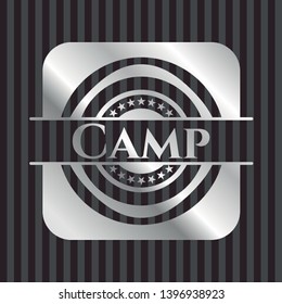 Camp silver shiny badge. Vector Illustration. Mosaic.