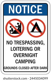 Camp site prohibition activity sign