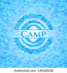 Camp sky blue emblem with triangle mosaic background