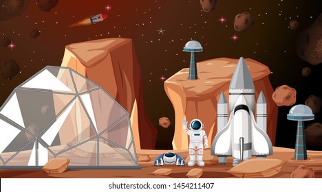 Camp in space scene illustration