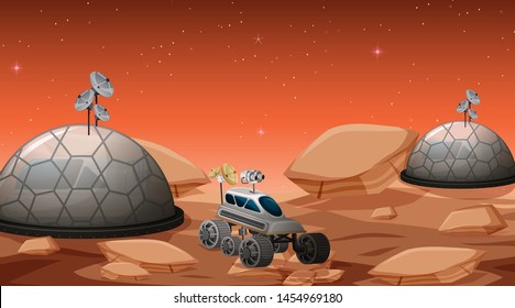 Camp in space scene illustration