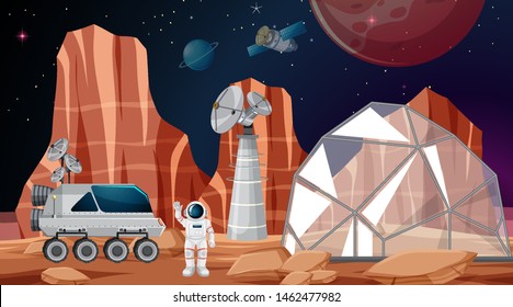 Camp in space scene illustration