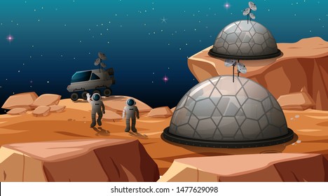 Camp in space scene illustration