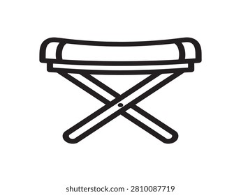Camp stool icon. Folding chair line art. Portable outdoor furniture sign.
