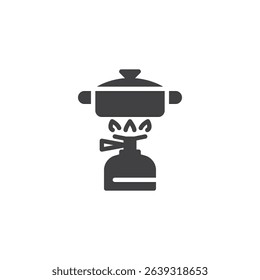 Camp stove vector icon. filled flat sign for mobile concept and web design. Portable gas stove with pan glyph icon. Symbol, logo illustration. Vector graphics